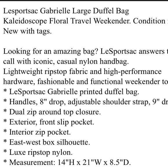 Leaportsac floral large duffle bag - Picture 7 of 7